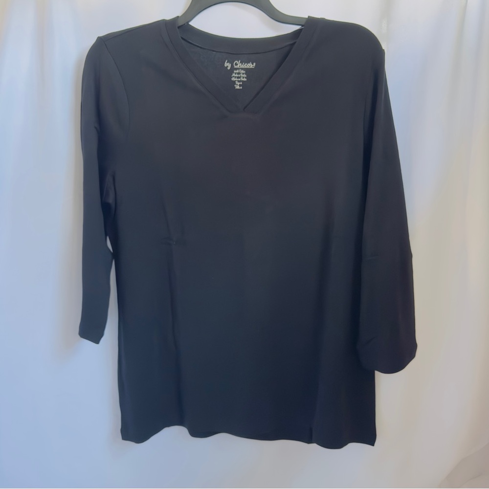 NWT Chico's Jade V-Neck 23 QTR top & Sleeve Basic Black T-Shirt SZ 4 or 2XL
